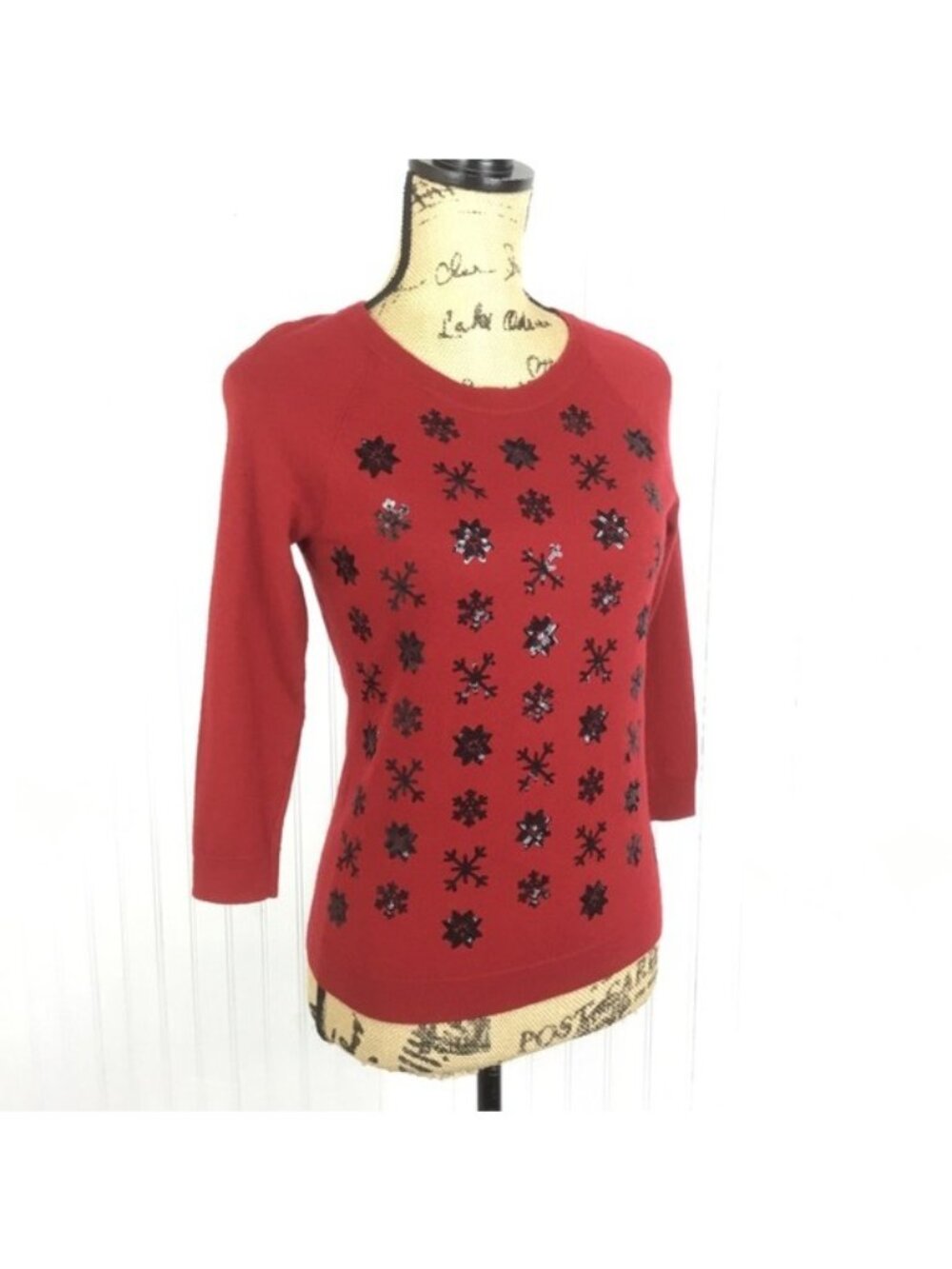 Talbots Red Wool Blend Christmas Snowflake Sweater Womens Petite